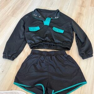 Black and Teal Two-Piece Athletic Set